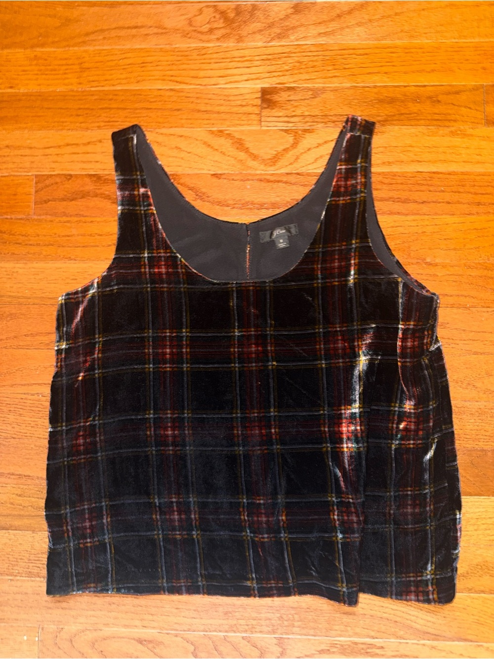 J. Crew Black Velvet Plaid Scoop Neck Tank Top